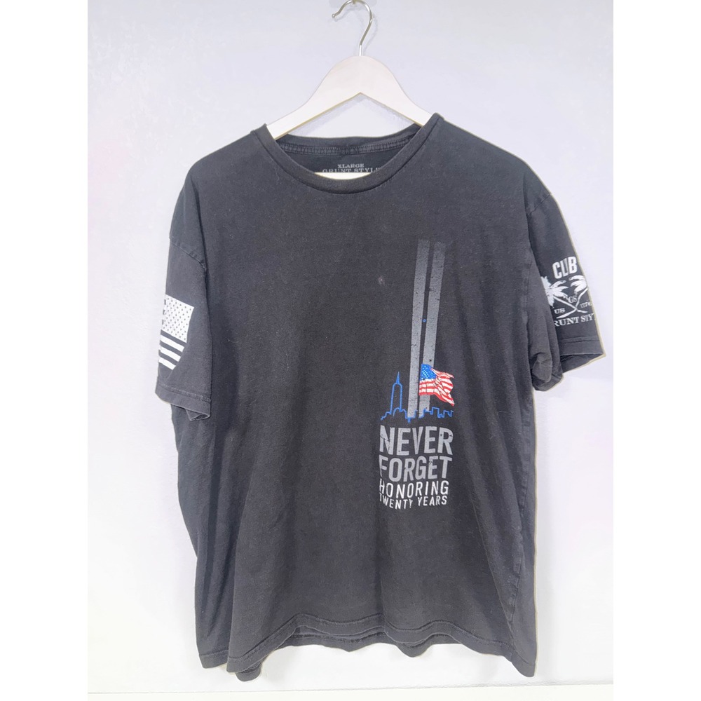 Grunt Style Mens T Shirt Black Never Forget 911 Honoring 20 Years USA Flag XL